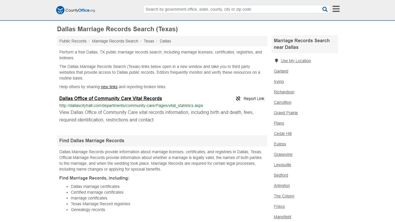 Marriage Records Search - Dallas, TX (Marriage Licenses & Certificates)